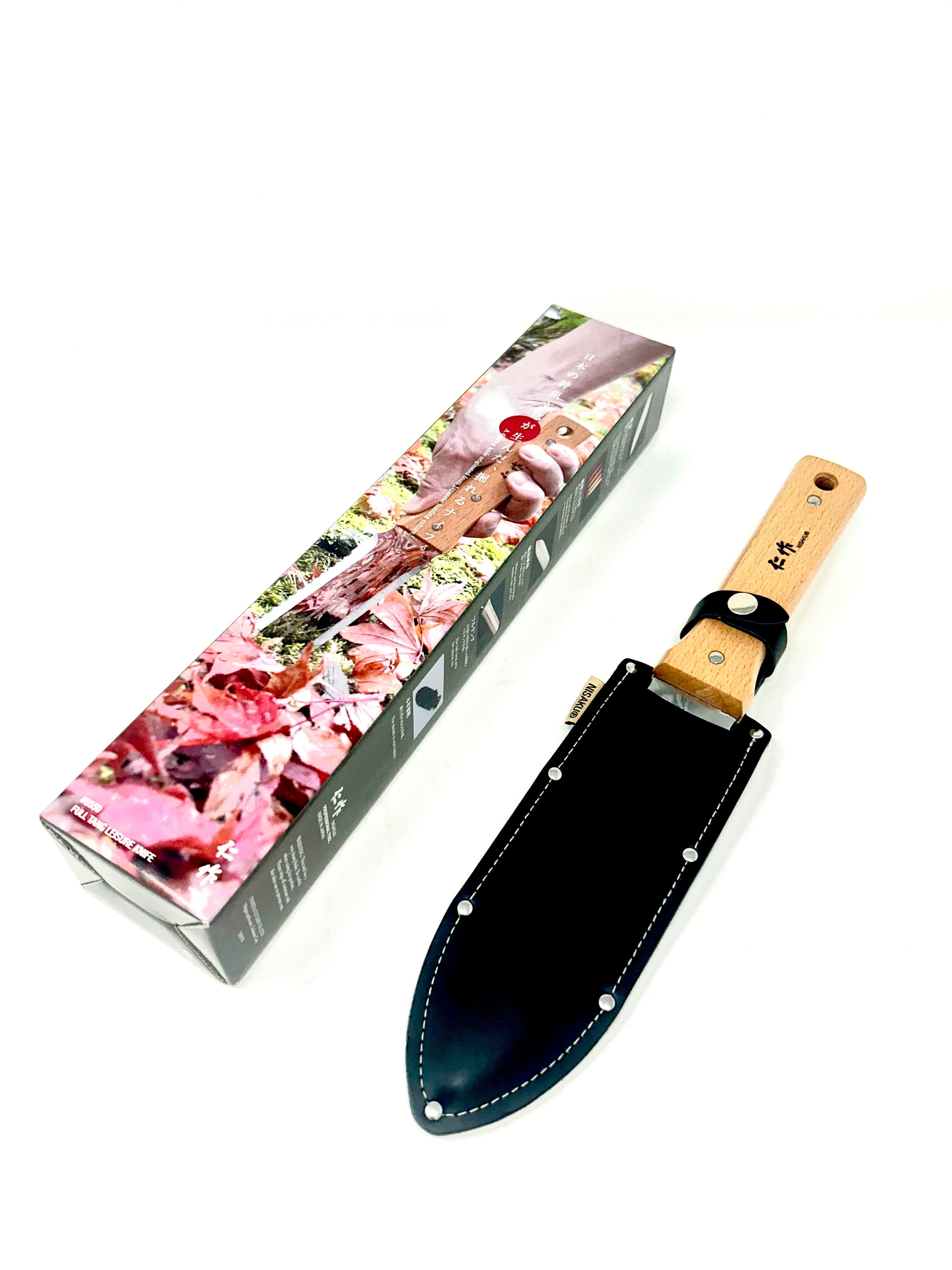 Nisaku Full Tang Hori Hori Knife Stainless Steel with Leather Sheath N